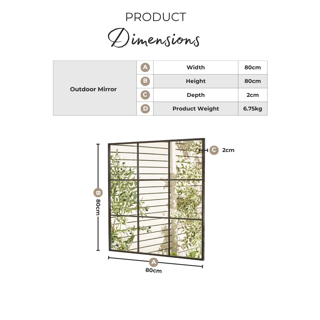 Yoko Black Medium Window 80x80cm Garden Mirror